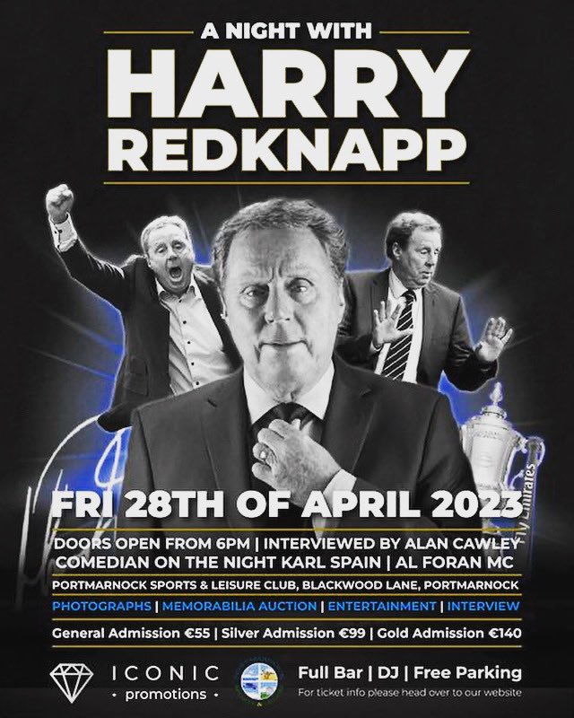 EVGGroup's tweet photo. Harry Redknapp is coming to @pslcclub on Friday 28th April hosted by @iconicpromotions_ltd @alforancomedy @alancaw @karlkingov with massive auction and chance to win a round of golf with Harry the following day.
.
Ticket link below
https://t.co/zrXZgJFkzf
.
#iconic #promotions https://t.co/lmCRnyw5NK