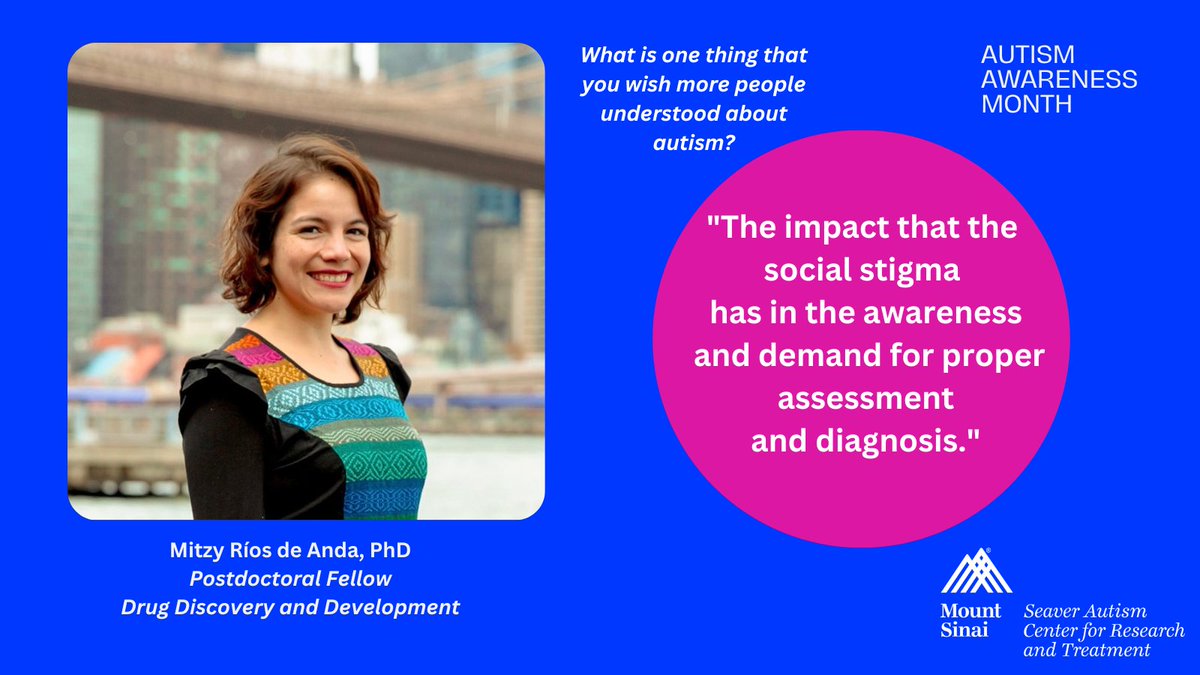 SeaverAutism's tweet photo. For #AutismAwareness month, meet some of the #SeaverTeam! 

@mitzykibum is a postdoctoral fellow with Drug Discovery and Development. She was inspired to work in autism research to develop pharmacological treatments that could improve the lives of patients and their families. https://t.co/5XbkGaiVjy