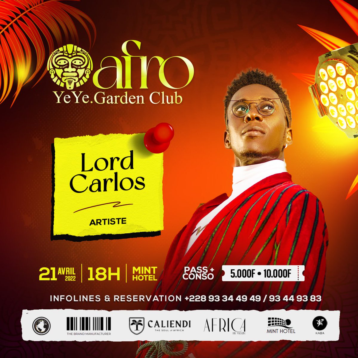 Une rencontre entre les étoiles,
Un show inédit avec Lord Carlos

Réserve ton ticket dès aujourd'hui!

Informations &amp; Réservations : +228 93344949 | 93449383

#AfroYeYe #concertlive #LaTribu #Team228