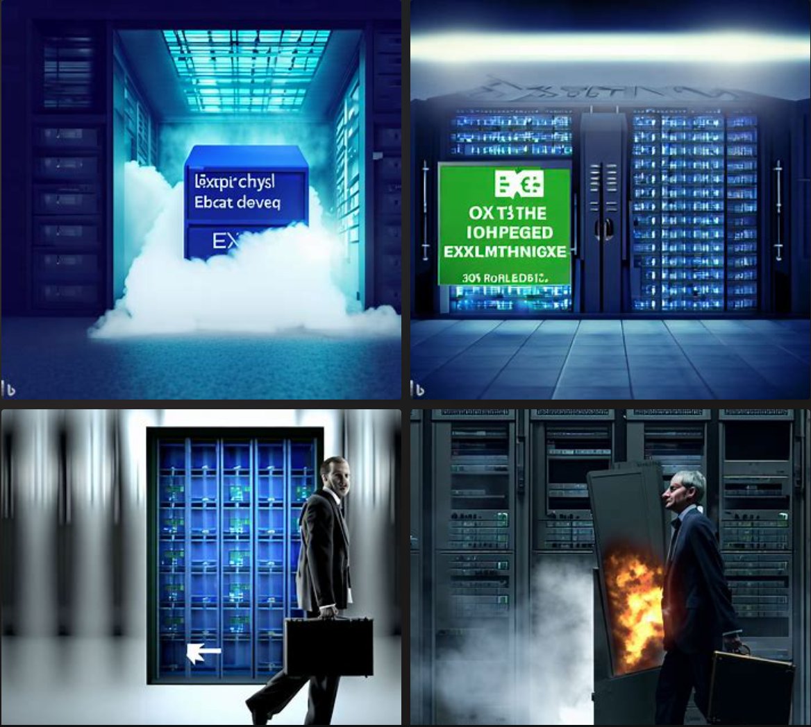 schnoll's tweet image. Exchange Server 2013 has left the building!

Images below courtesy of Bing Image Creator.

#MSExchange #EndofSupport #EndofAnEra