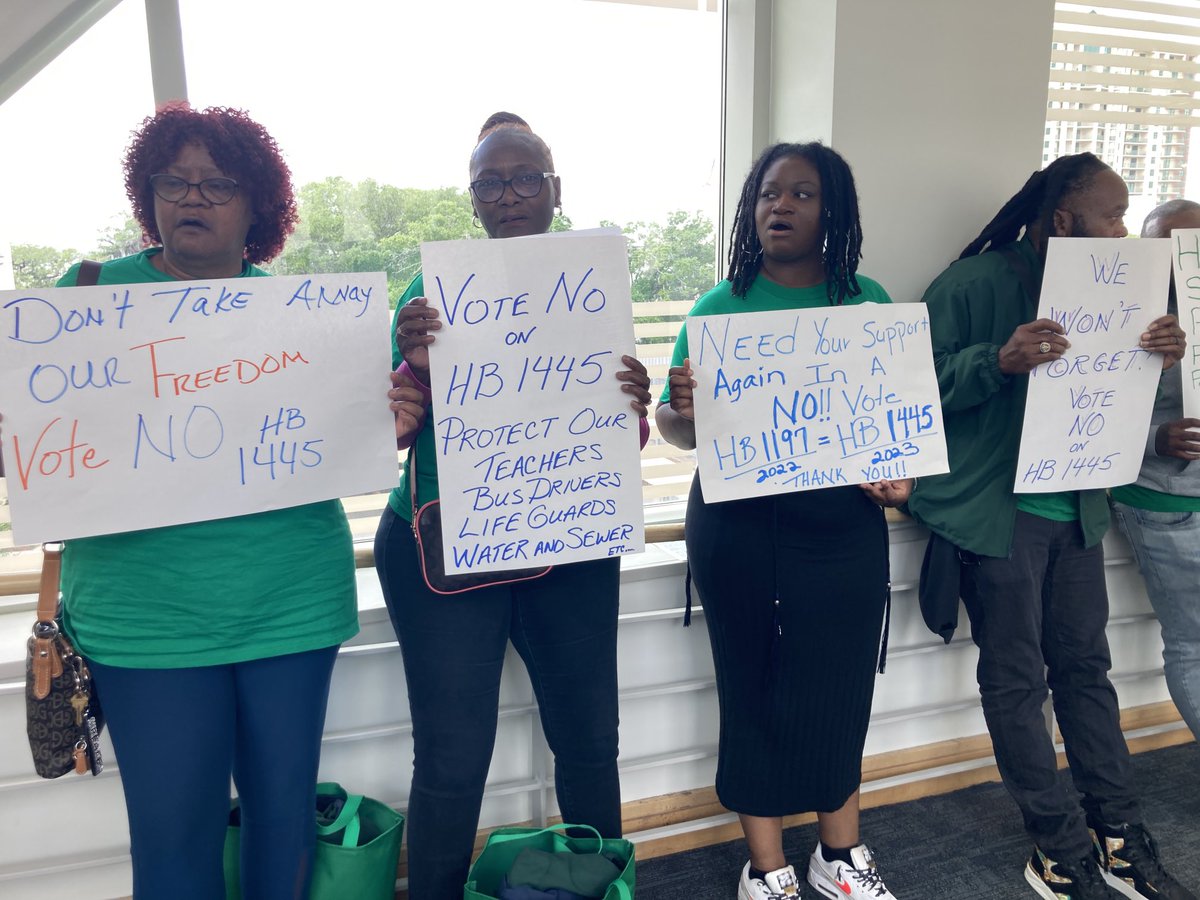 stevebousquet's tweet image. Union members turn out in force in Florida House to protest the so-called union-busting bill, HB 1445, which would end automatic deduction of union dues by public employers.