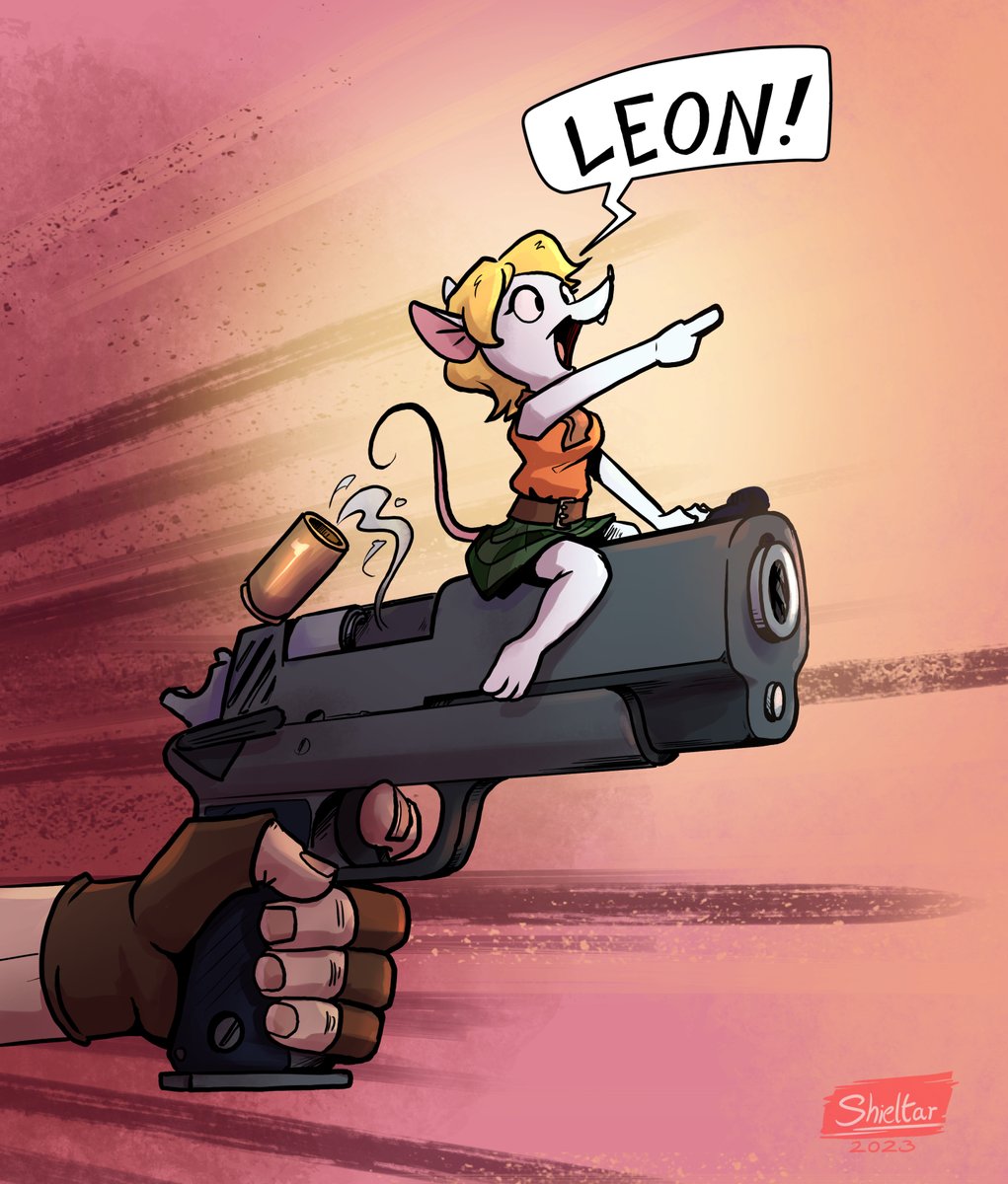 shieltar's tweet photo. #Moushley #Mousely
Mouse Ashley rides Leons pistol as his aim assist. https://t.co/ZCdVYRGIem