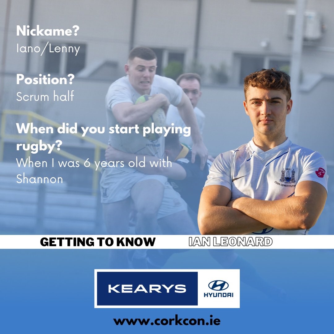 CorkConRugbyFC's tweet image. 𝐆𝐄𝐓𝐓𝐈𝐍𝐆 𝐓𝐎 𝐊𝐍𝐎𝐖... 𝐈𝐀𝐍 𝐋𝐄𝐎𝐍𝐀𝐑𝐃 👋🏻
This week we get to learn more about Ian Leonard! 
See below ⬇️ to learn more about our Scrum Half.  
#GettingToKnow #CorkCon #PositiveEnergy #IrishRugby #Rugby