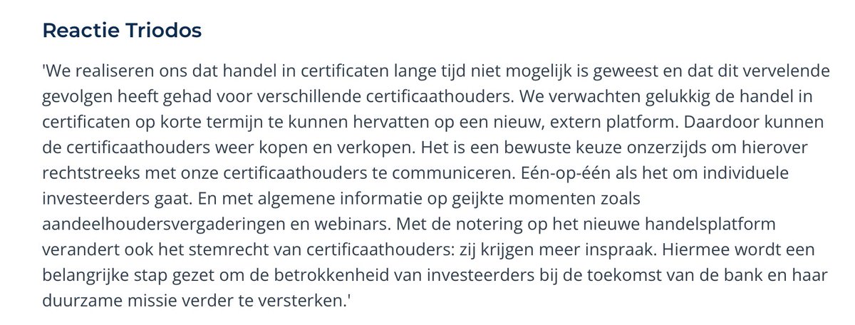 #Triodos #certificatentragedie Reactie van @TriodosNL op uitzending #AVROTROSRadar Hetzelfde zeggen jullie al jaren op de BAVA’s tegen ons met zelfverzekerdheid en air van onvermijdelijkheid. Maar dit op TV zeggen lukt ineens niet? #veelzeggend