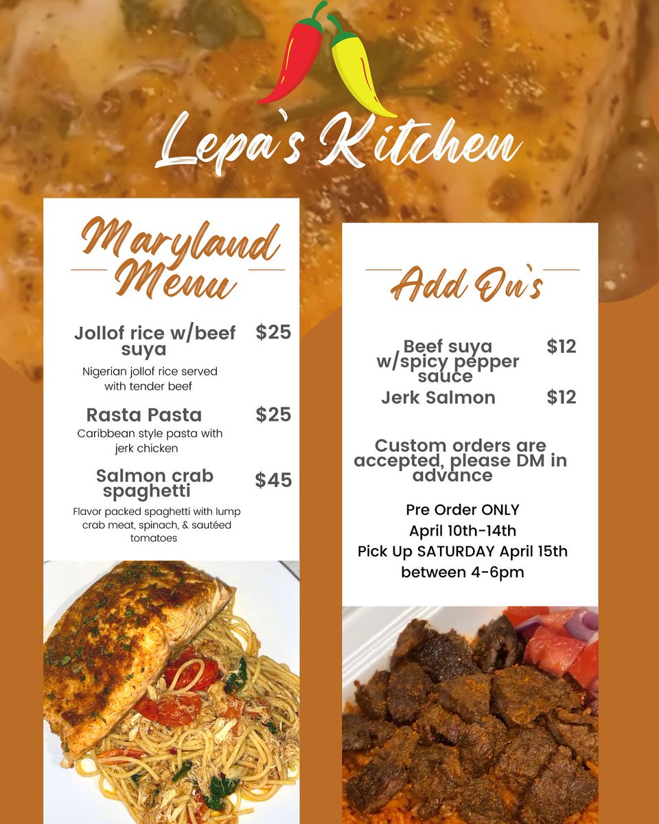 Lepa On Twitter Lepa s Kitchen Is Back In MD I Will Be Accepting Orders Until 5pm Friday Lepa on twitter lepa s kitchen is back in md i will be accepting orders until 5pm friday