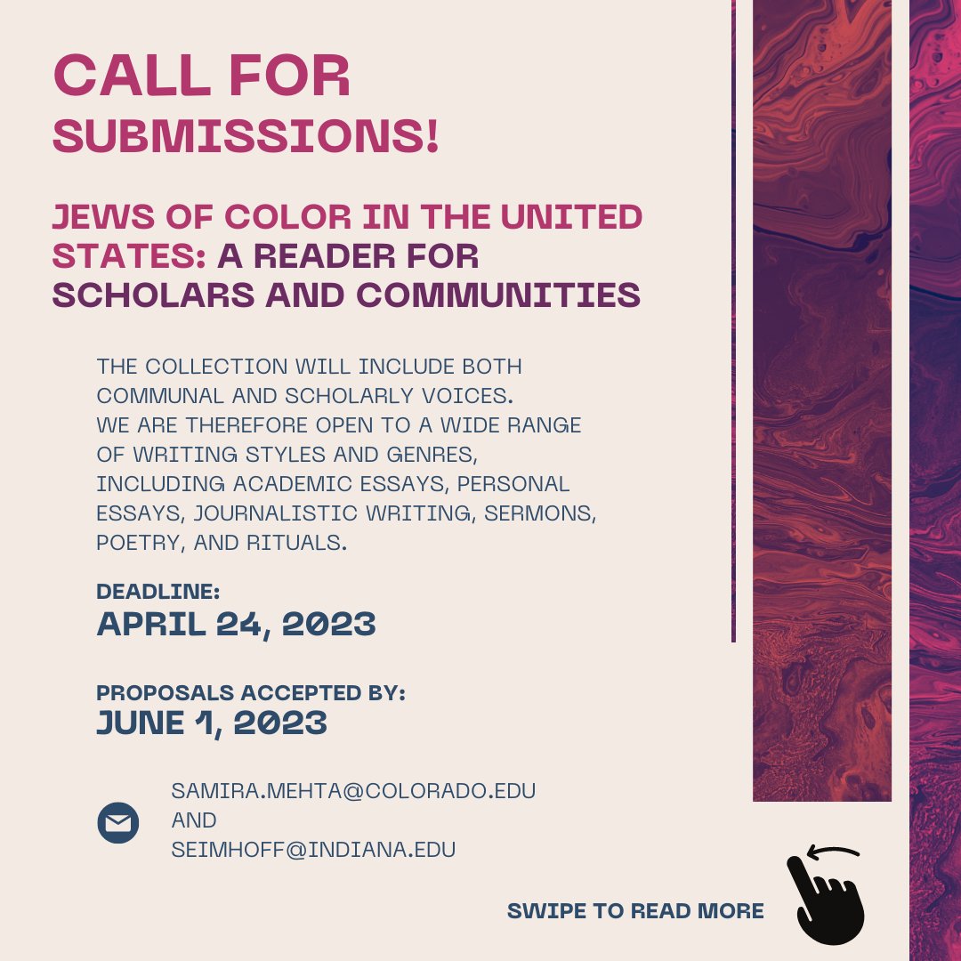 JewsofColorHF's tweet photo. Call for Submissions for Jews of Color in the United States: A Reader for Scholars and Communities

Learn more here: https://t.co/2cI6d2JMn5

#JewsOfColor https://t.co/CtcA1kRMHI