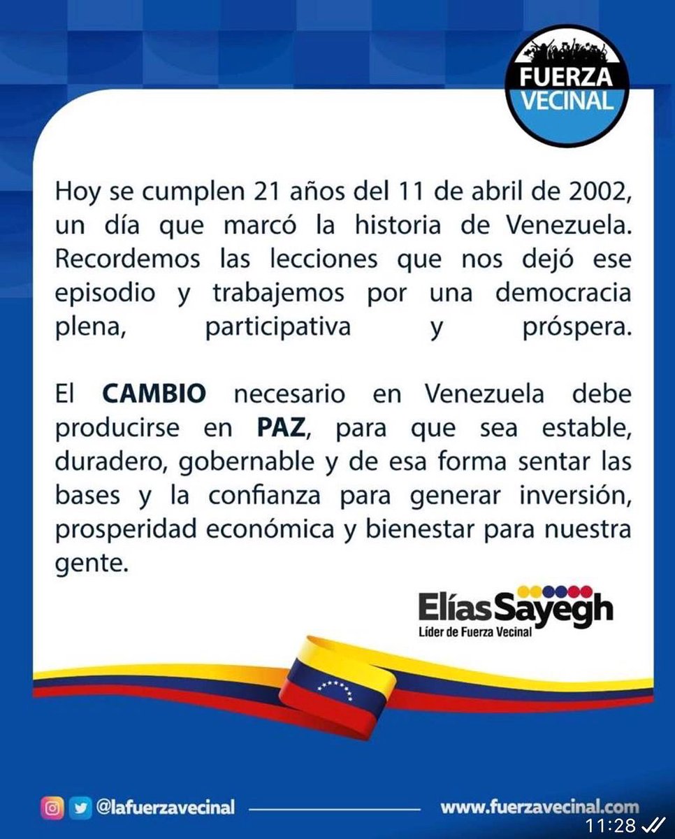 El #CAMBIO necesario en Venezuela debe producirse en #PAZ, para que sea estable, duradero, gobernable y de esa forma sentar las bases y la confianza para generar inversión, prosperidad económica y bienestar para nuestra gente. #CambioEnPaz