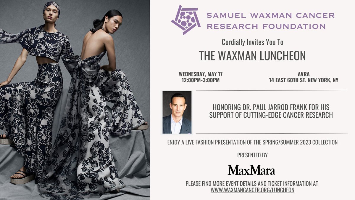 Funding cancer research is critical! Join us at The Waxman Luncheon at AVRA on Madison - May 17th - honoring <a href="/pfrankmd/">Dr. Paul Jarrod Frank</a> and the PFRANKMD Heals Foundation for supporting cutting-edge #cancerresearch. Get tickets: waxmancancer.org/luncheon