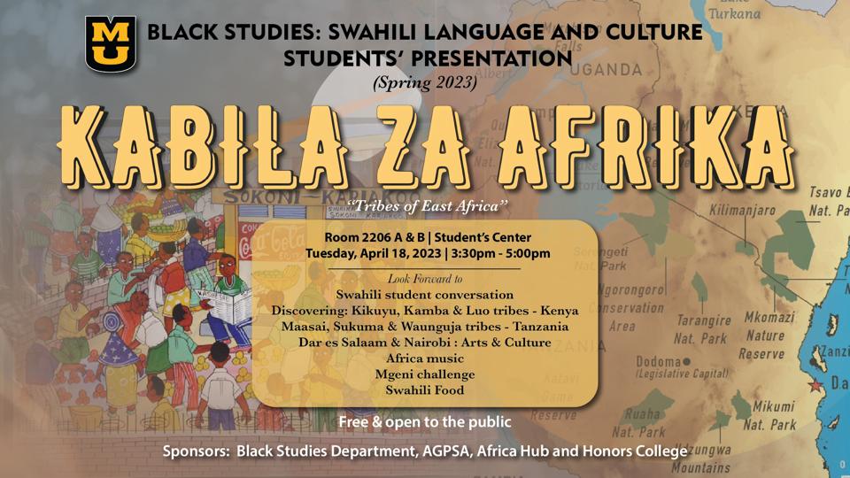 mizzouagpsa's tweet photo. 'Tribes of #EastAfrica'. Join us next Tuesday!

#Blackstudies #Kenya #Mizzou https://t.co/Hi0T56rVhO