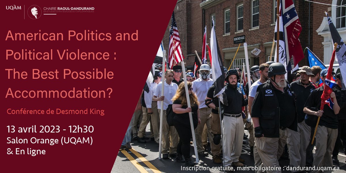 ChaireRaoulDandurand (@rdandurand) on Twitter photo 🇺🇸Why are the acts of political violence more persistent and widespread in the US than in other liberal democracies?
Desmond King, Andrew W Mellon Professor of American Government <a href="/UniofOxford/">University of Oxford</a> will give a lecture at <a href="/UQAM/">UQAM | Université du Québec à Montréal</a> & online
April 13 - 12h30 EST
👇
dandurand.uqam.ca/evenement/amer… 🇺🇸Why are the acts of political violence more persistent and widespread in the US than in other liberal democracies?
Desmond King, Andrew W Mellon Professor of American Government <a href="/UniofOxford/">University of Oxford</a> will give a lecture at <a href="/UQAM/">UQAM | Université du Québec à Montréal</a> & online
April 13 - 12h30 EST
👇
dandurand.uqam.ca/evenement/amer…
