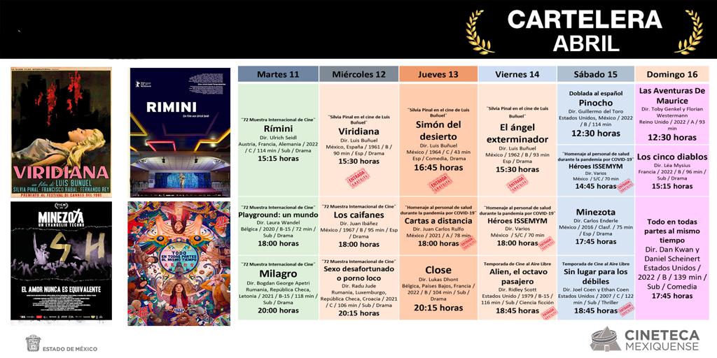 SaludEdomex's tweet photo. Te compartimos la #CarteleraSemanal de la @CinetecaEdomex, para que disfrutes estos días viendo una buena película. 🍿📽️
También tendrán proyecciones en el marco de #FestínARTE.
Más información en:
📌https://t.co/9yf0QppCuN https://t.co/lz4jpfoL10