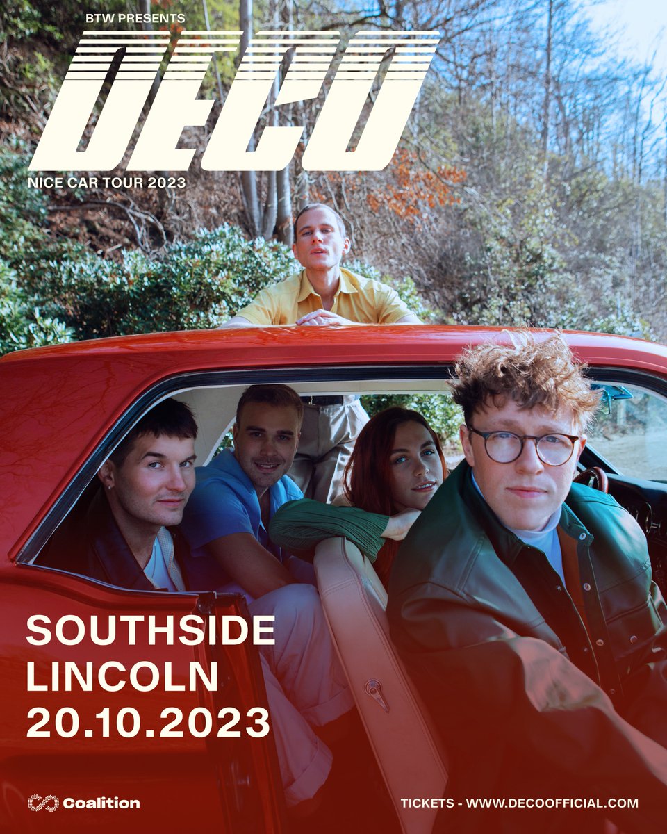 New show just announced! BTW Presents <a href="/decobanduk/">DECO</a> at <a href="/southsidelincs/">Southside Lincoln</a> on Friday 20th October!

Tickets on sale Friday at 10am via <a href="/Gigantic/">Gigantic Tickets</a> - this one is not to be missed!