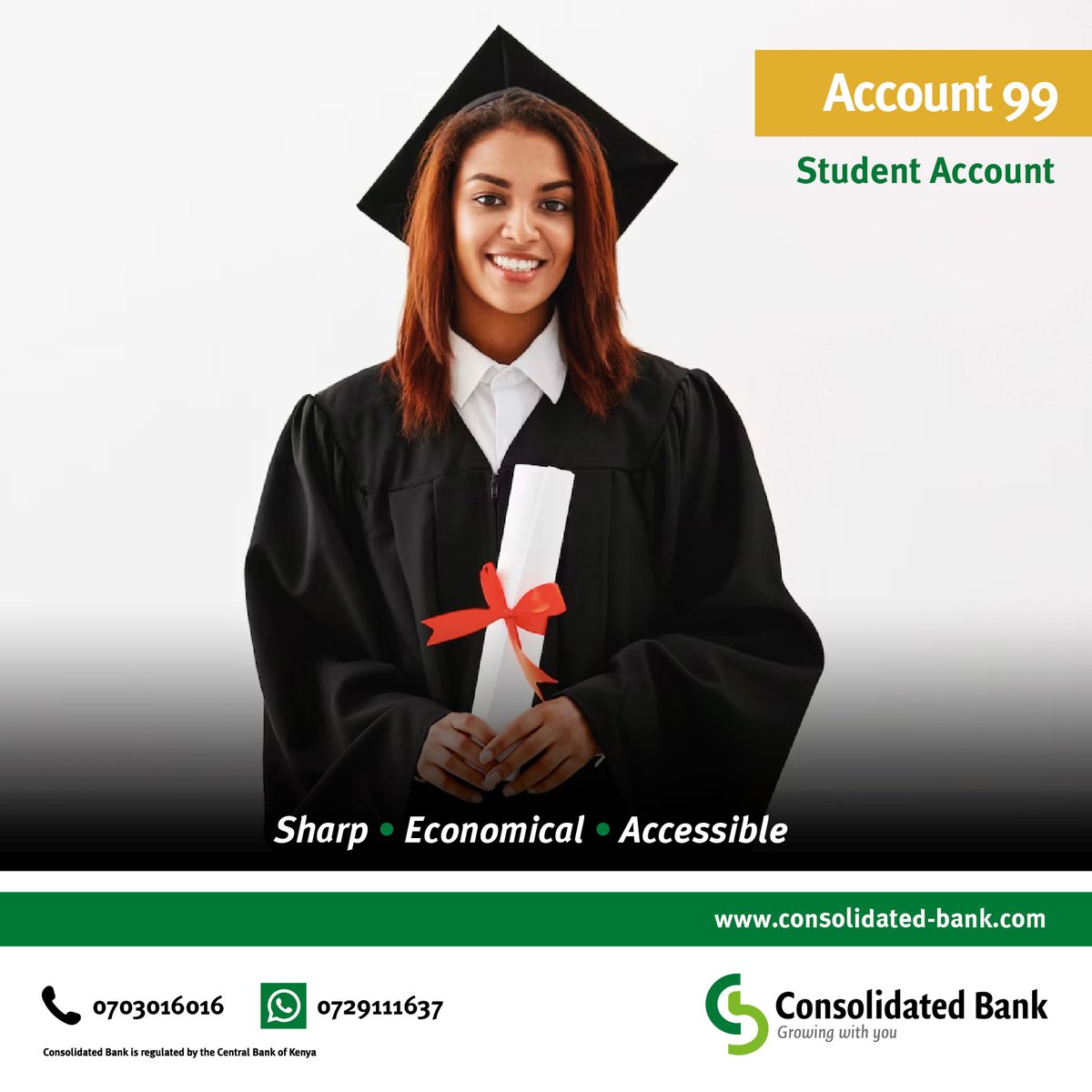 consolidatedKe's tweet photo. Paying school fees has never been this easy! Our #Account99 student account offers 1 free quarterly banker's cheque to pay for school fees, so you can focus on your studies. 👨‍🎓

#EaseOfPayment #StudentFinances #Account99 #Students #StudentLife #UniLife #SaveMoreSpendLess https://t.co/0rJIUYM8wD