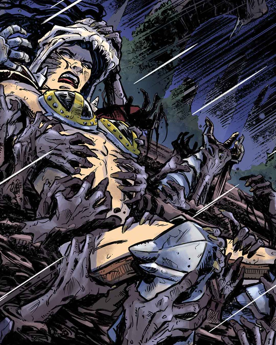 Coming to stores next month, #Sanjulian's QUEENS OF THE LOST WORLD issue #1! Retailers, FOC is April 17th 🤘 Check in with your local comic shop and be sure they're ordering the series! Interior artwork by <a href="/CaliSilvia/">Silvia •SC• Califano</a> 🔥