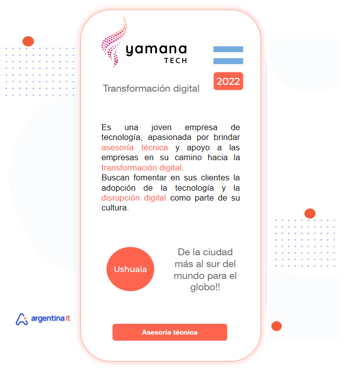 Les presentamos a @YamanaTech , una joven empresa dedicada a la transformación digital. Gracias por formar parte de nuestra Red! Si vos también querés sumar tu empresa a la Red, comunicate con nosotros a mercados@redargentinait.com #Software #SectorIT #RedargentinaIT