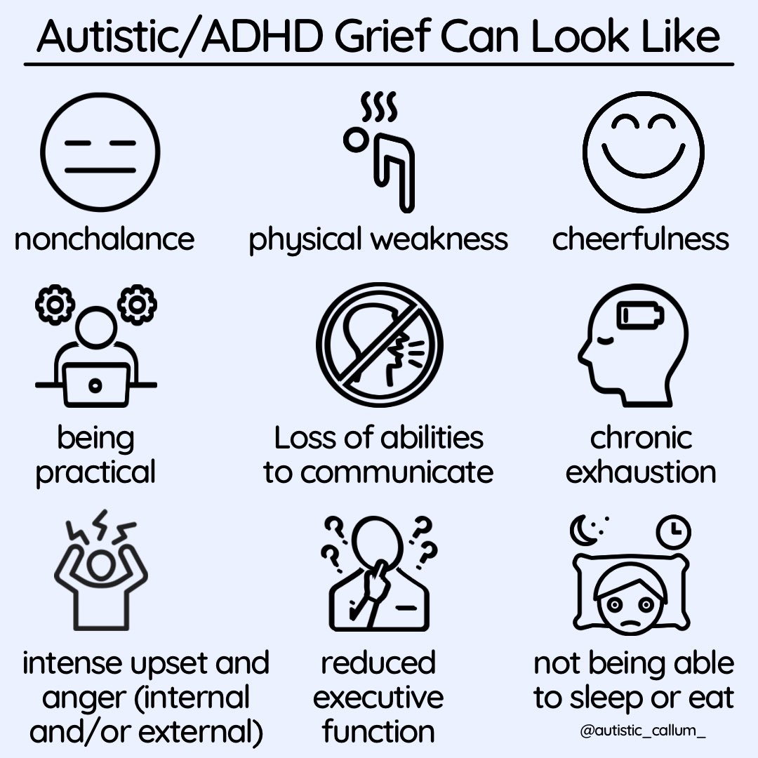 Some ways an Autist or ADHDer’s grief may present. 🖤