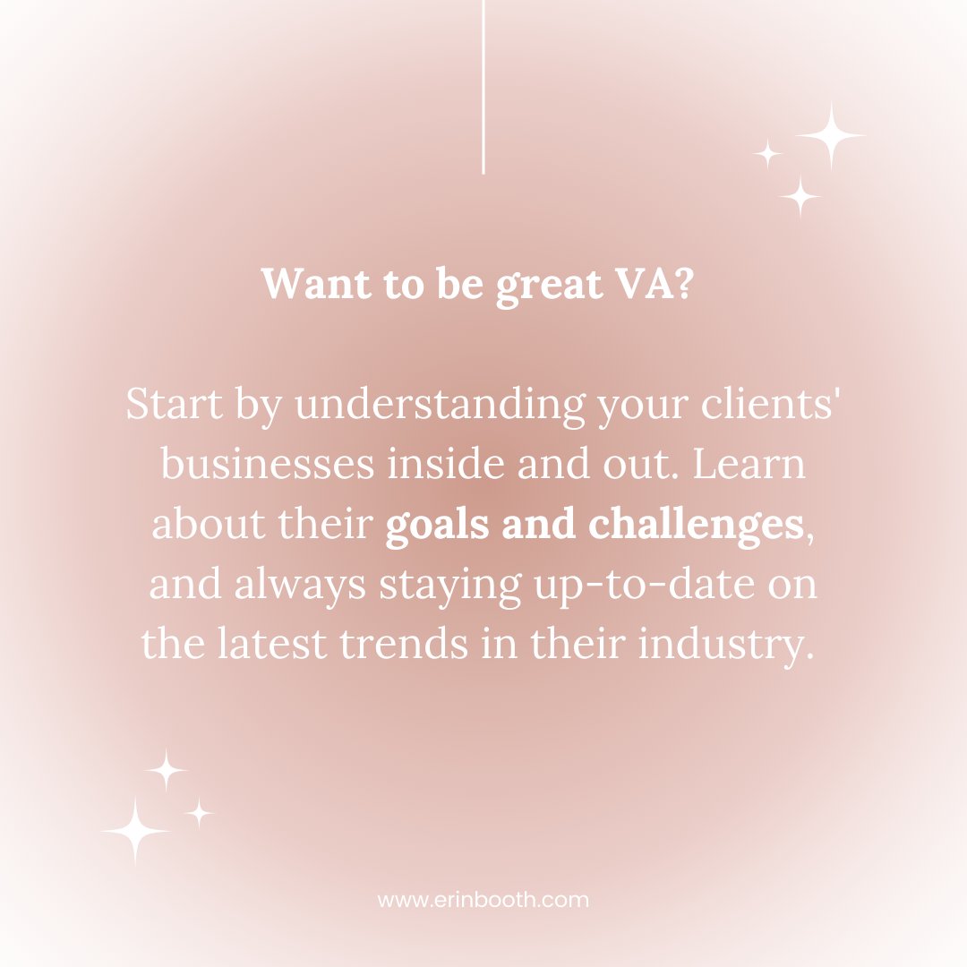 What makes a great virtual assistant?

Learning about your clients' goals and challenges and adding value to their business.

It's as simple as that.

#virtualassistant #virtualassistanttraining #freelancetwitter