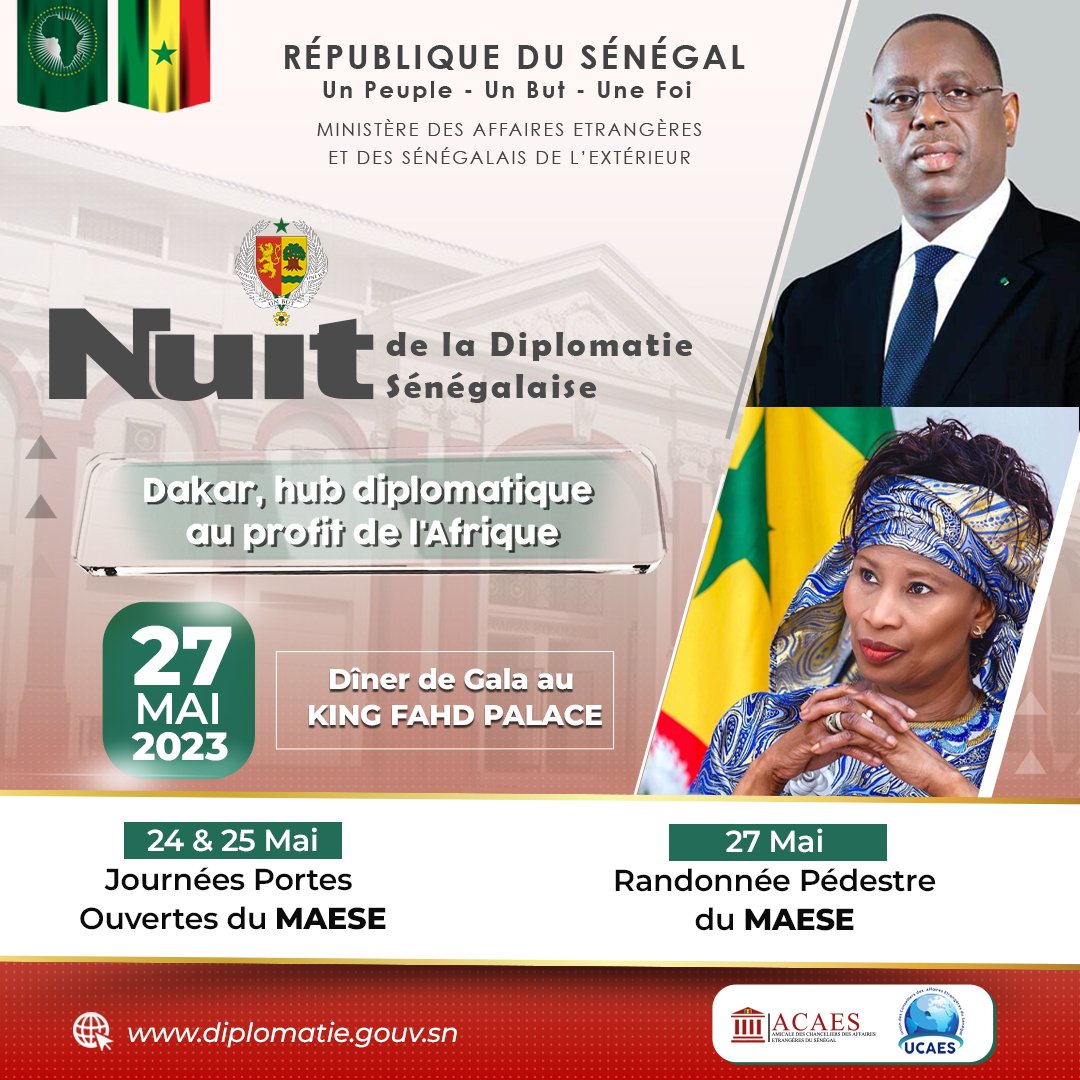 NuitdipSN's tweet photo. L’#UCAES et l’#ACAES organisent la grande Nuit de la Diplomatie Sénégalaise le 27 Mai à 20h.
Infos : +221 77 387 90 39 / 77 234 41 67 nuitdeladiplomatiesenegalaise@gmail.com
#presidence #NuitdelaDiplomatieSenegalaise #senegal #Diplomatie #UnionAfricaine https://t.co/zfVs6UW0L5