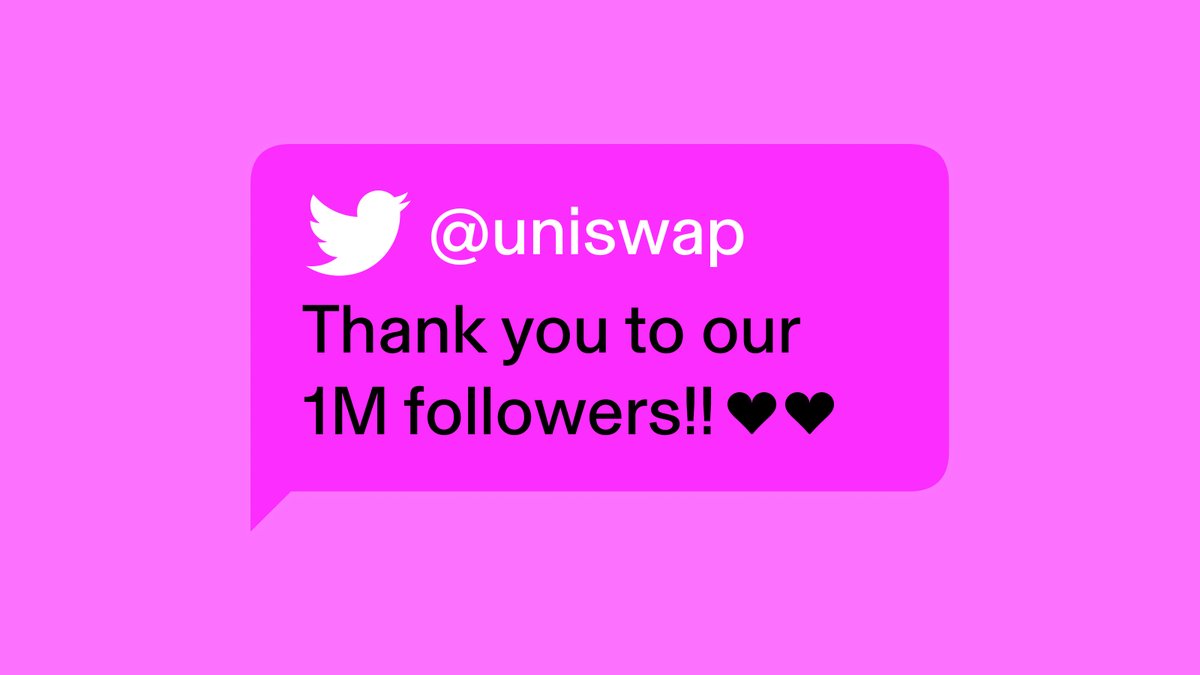 Uniswap's tweet photo. Thank you for 1 Million ✨🦄 💜 https://t.co/Spcf4cjXYT