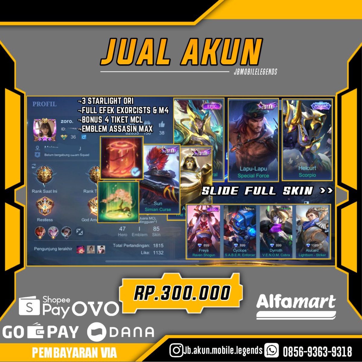 JUALBELIAKUNML's tweet photo. JUAL AKUN MOBILE LEGENDS TERMURAH > UNTUK FULL SS BISA DI SLIDE / MAU BERTANYA² TENTANG AKUNNYA TERLEBIH DAHULU BISA WA NOMOR DIBAWAH❗
~
NOTE :❗SEMUA AKUN YANG SAYA JUAL DISINI LENGKAP DENGAN EMAILNYA ❗
#MLBBIND #wts #JUALAKUNML #jualbeliakunmlbb #jubelml #jualmurah https://t.co/snNhsrJFdt