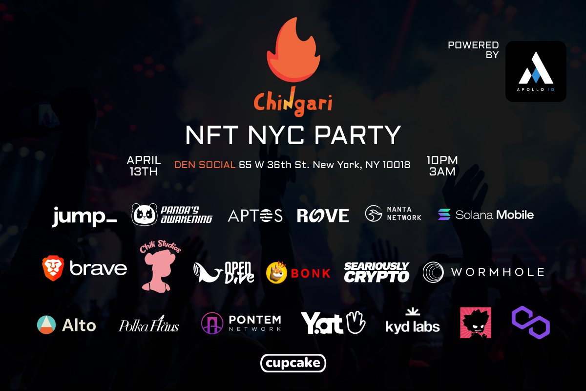 TheGariNetwork's tweet image. This Thursday 10PM to 3AM EST – come hang with @Chingari_IN and its ecosystem friends at the #NFTNYC2023 after-party you will not want to miss🔥

Details below:👇