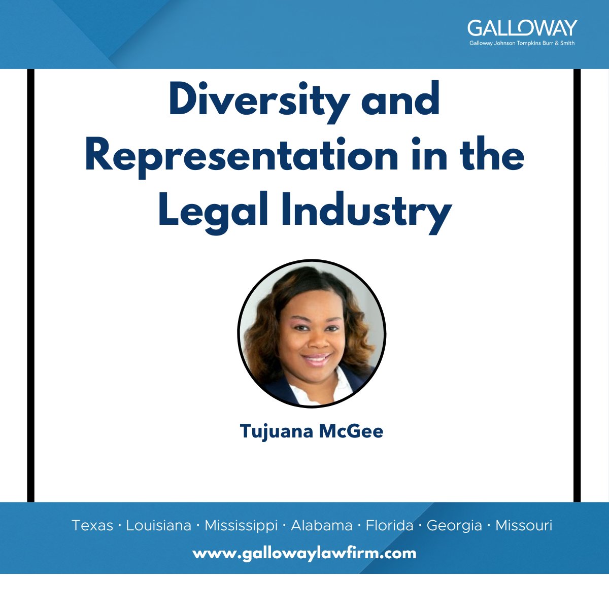 Galloway’s Tujuana McGee, a Director in our Atlanta office, has recently published her article on “Diversity and Representation in the Legal Industry” in the MLDA’s Spring 2023 issue of The Quarterly. 
 
Read more here: bit.ly/41fKnYV?utm_ca…