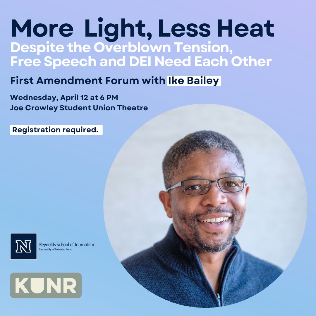 Join <a href="/RSJNevada/">The Reynolds School</a>, in partnership with KUNR, for a conversation with <a href="/ijbailey/">@ijbailey</a> on Wednesday, April 12, at 6 p.m. at the JCSU Theatre on the <a href="/unevadareno/">University of Nevada, Reno</a> campus. This event is part of RSJ’s First Amendment Forum speaker series.

Event details and RSVP: bit.ly/408psFO