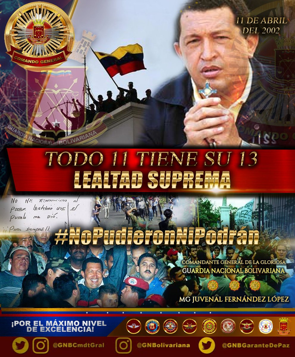 21 años han transcurrido, de aquel 11 de abril que quedó marcado para siempre en nuestra memoria.
Hoy a los enemigos de la Patria les decimos, #NoPudieronNiPodrán con la Gran Furia Bolivariana y Revolucionaria. 
#PuebloYFANBLealtadAbsoluta