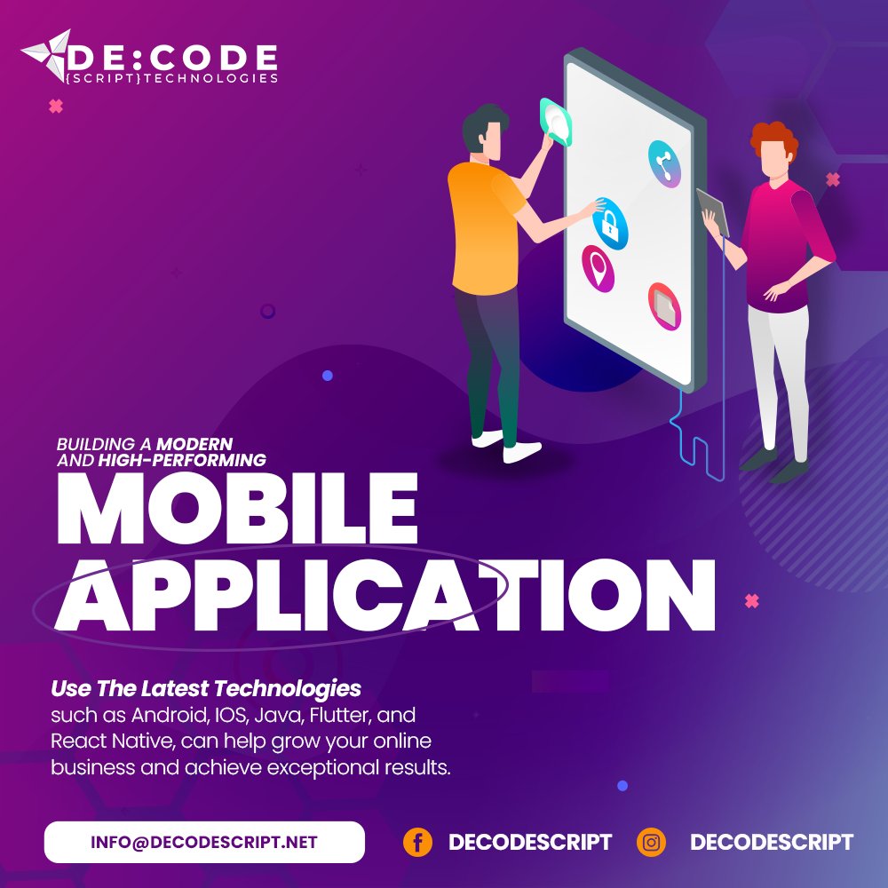 DecodeScritpt's tweet image. Custom mobile app development with the latest tech. Efficiency, reliability &amp;amp; scalability. Contact us for exceptional results. #MobileApplicationDevelopment #CustomSolutions #DecodeScript #Android #iOS #Flutter #Java #ReactNative #Efficient #Reliable #Scalable #ExceptionalResults