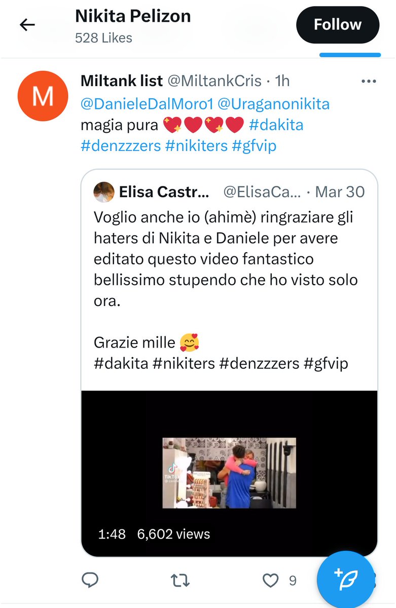 MiltankCris's tweet photo. @Uraganonikita grazie per il like scricciola 🙏🏻💖  #dakita #denzzzers #nikiters #gfvip https://t.co/IpqQ0dBRdn