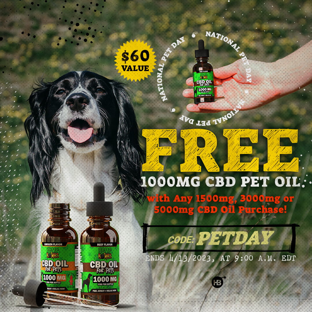 HempBombs's tweet photo. Celebrate National Pet Day! Free 1000mg CBD Pet Oil with Any 1500mg, 3000mg or 5000mg CBD Oil Purchase!
Shop: https://t.co/NAle3sTo4t
Code: PETDAY
This offer ends Thursday, 4/13/2023, at 9:00 A.M. EDT.
#Sale #cbdpet #petoil https://t.co/ZZNF8GrlLR