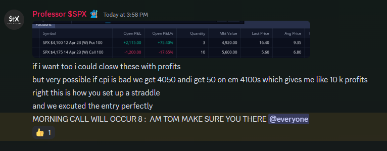 This is how you set up a straddle - we got calls long dated till Friday ( cause 4175 our weekly range) and we added 4100p near end (smaller size) for tom expiration. We know calls are slow, puts are fast. This is how we take advantage of using a straddle $SPX