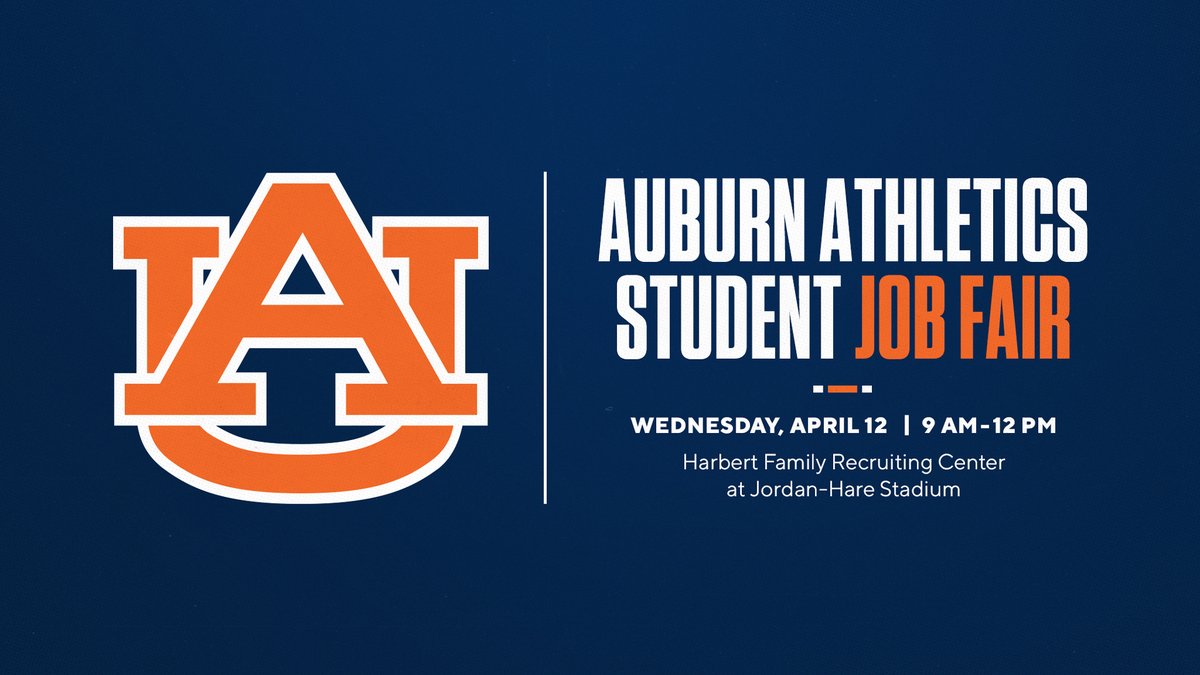 🚨 <a href="/AuburnU/">Auburn University</a> Students 🚨

Looking for internship opportunities within athletics? Join us TOMORROW from 9 a.m. - 12 p.m. CT at the Harbert Family Recruiting Center for the Auburn Athletics Student Job Fair!

#WarEagle