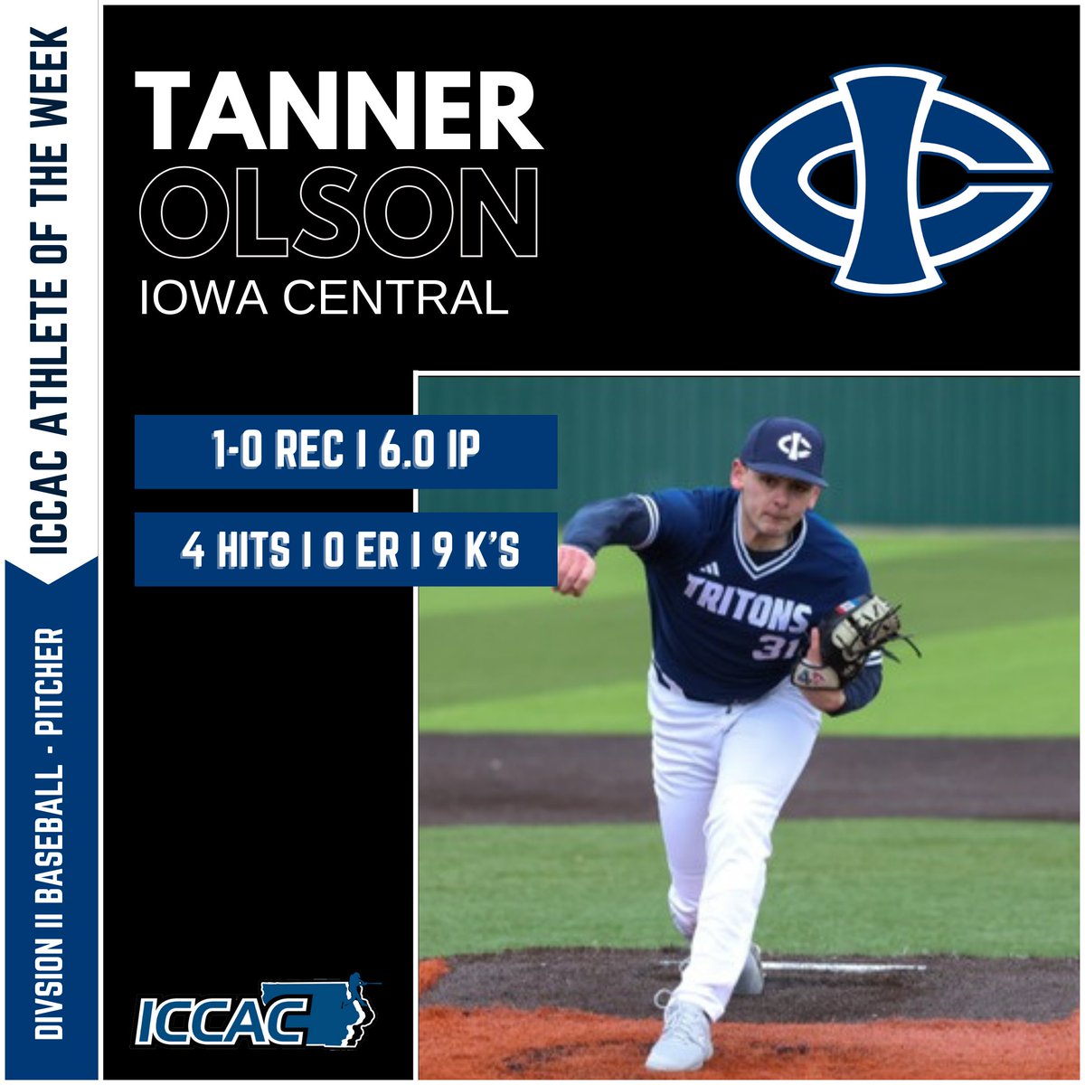 ICCACSports's tweet photo. ICCAC ATHLETE OF THE WEEK
🗓️APRIL 3-9
DII BASEBALL ⚾️

@ICCCBaseball Tyler Olson
@SCCBlackhawksBB Cole Yearsley
@ECCPanthersBB Tanner Short
@NIACCBaseball John Doty

🔗 https://t.co/vDUBIjftYi
#NJCAABaseball ⚾️ https://t.co/mxXVwwy76z