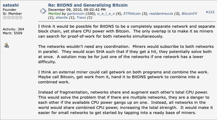 Did you know that merged mining was originally introduced by Satoshi Nakamoto in 2010?

Quai has extended the idea to create a merge-mined network of blockchains capable of scaling to global commerce.

Read more about merged mining from Satoshi himself👇