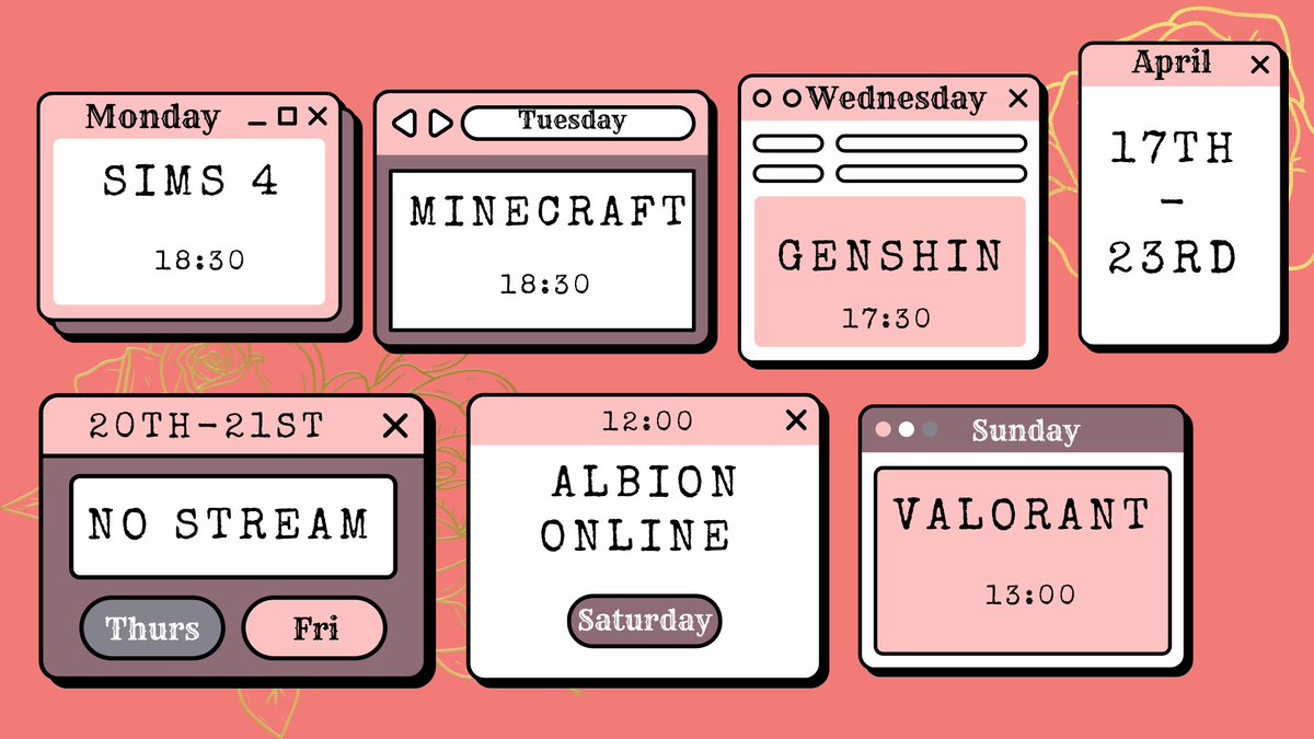 _bismyth's tweet image. No guarantees on streams this week, but my model should be finished by next week so here’s the schedule :D