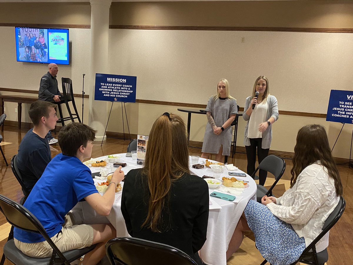 JasonONeal_LR's tweet photo. @GSA_FCA Adult Huddle Luncheon, great guest speakers: 
2 coaches &amp; 4 student athletes from Fordland Schools.
2 MSU Bears baseball players.
Amazing testimonies and message from these student athletes! Quote: “The Holy Spirit is really moving, and that’s hard to control!”
#FCA https://t.co/O3nCUSMz3s