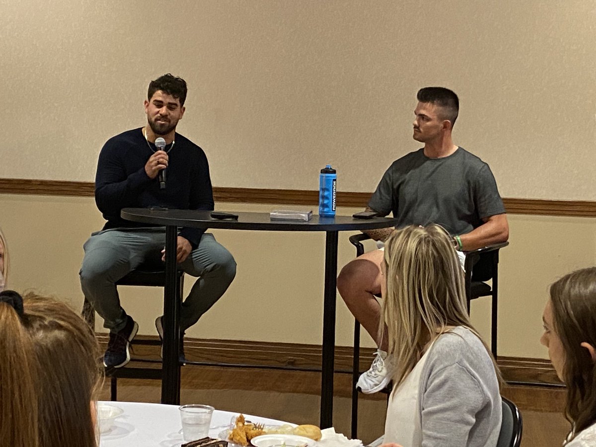 JasonONeal_LR's tweet photo. @GSA_FCA Adult Huddle Luncheon, great guest speakers: 
2 coaches &amp; 4 student athletes from Fordland Schools.
2 MSU Bears baseball players.
Amazing testimonies and message from these student athletes! Quote: “The Holy Spirit is really moving, and that’s hard to control!”
#FCA https://t.co/O3nCUSMz3s