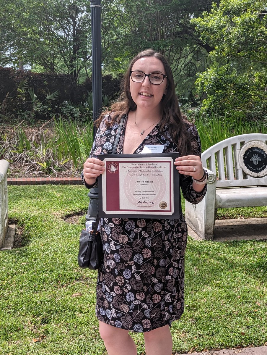 Ecstatic to receive the Outstanding Teaching Assistant Award (OTAA) through <a href="/FSU_PIE/">FSU Program for Instructional Excellence</a> and @FSUGradSchool. #teaching