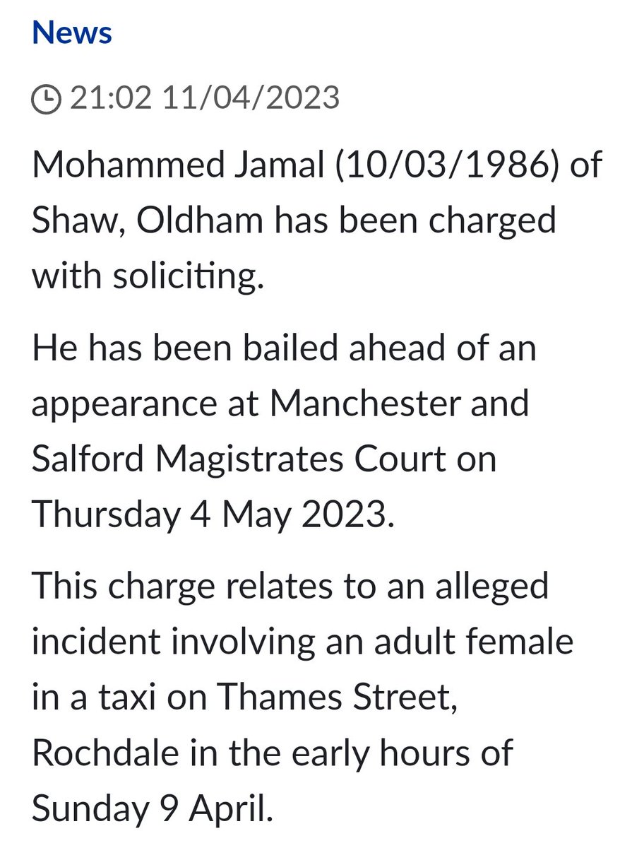 @tony4rochdale Thank you Tony. Your visible acknowledged response is appreciated, as he's been charged