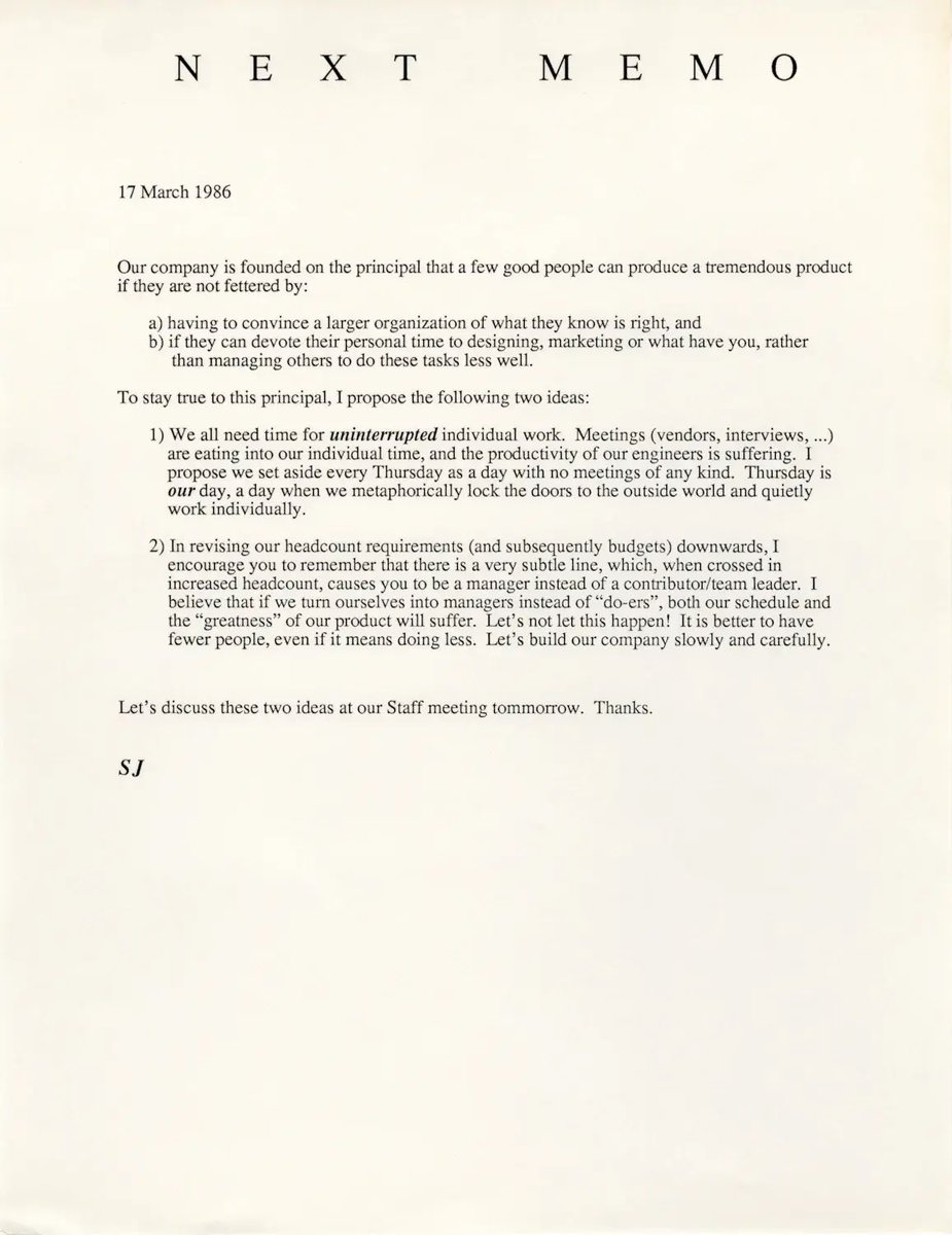 Love this memo from Steve Jobs.