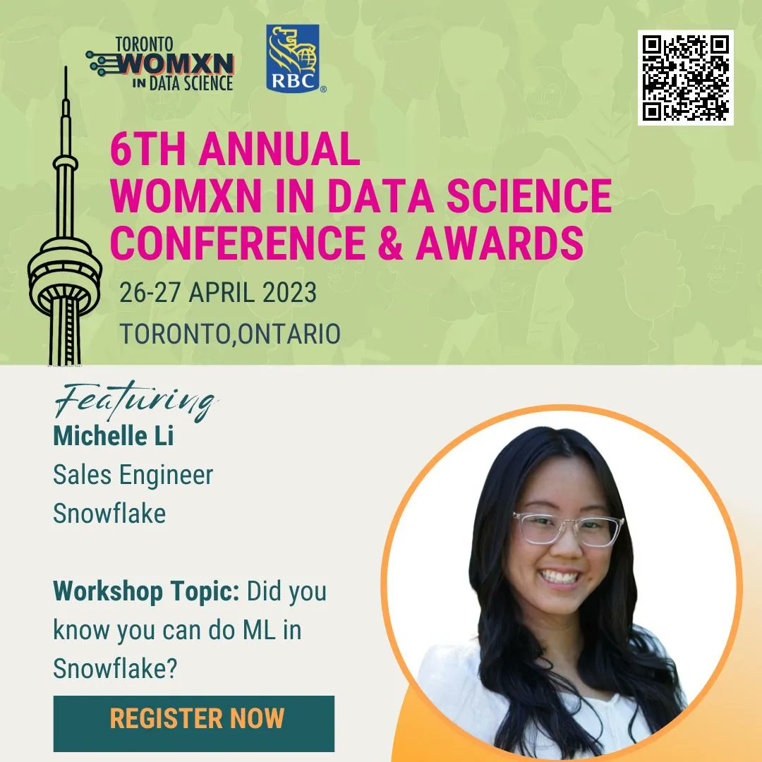 Almost time to join us at the conference and we have just a few more speakers to announce! Today we share Michelle Li who will be leading the workshop entitled: Did you know you can do ML in Snowflake?
Register - buff.ly/3JANiVy 
#datascience #dataanalytics #snowflake