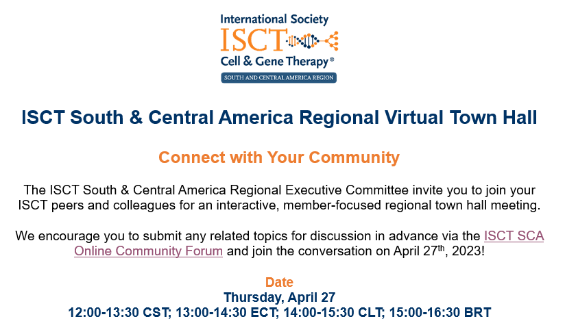 CaicedoLab's tweet photo. Joining a scientific community is crucial for networking and professional development! Excited to invite you to @ISCTglobal's Virtual Latam Town Hall to share our progress in cell therapy! 
Register here: https://t.co/f8jcynEVQD 
@ISCT_ESP @MaroonKhoury @USFQ_Ecuador https://t.co/uFlJnwGnSZ