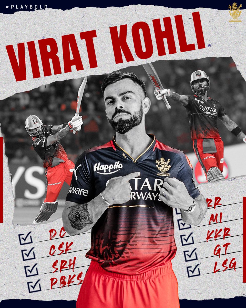 IPL_2O23's tweet photo. Need 5000 ♥️ for King Kohli 👍
Fifties against each of the  9️⃣ IPL teams, and only the second player to achieve the feat! ✅ 

The Best ➡️ LOADING… ⏳

#PlayBold #ನಮ್ಮRCB #IPL2023 @imVkohli #ViratKohli𓃵 #rcbfans https://t.co/EjOHgxDv3N