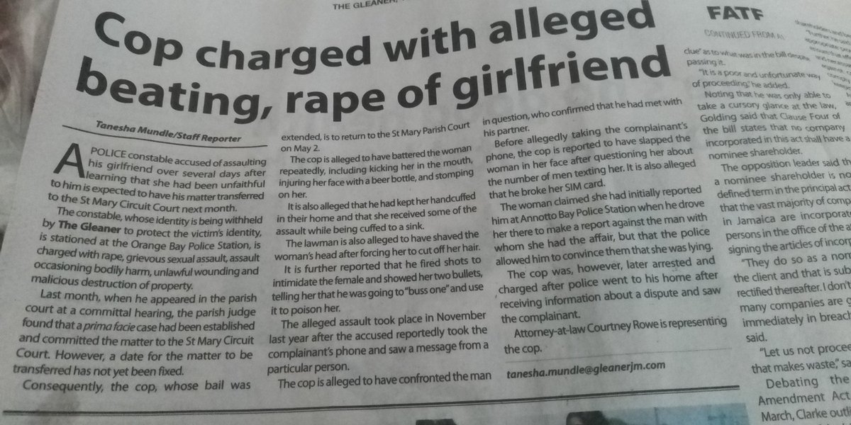 the11thstone's tweet image. She was unfaithful and her cop bf beat, raped her, cuffed her to a sink, shaved her head, injured her face with a beer bottle, stomped on her, fired shots to intimidate her. #Gleaner #StMary #spousalabuse #bunhot