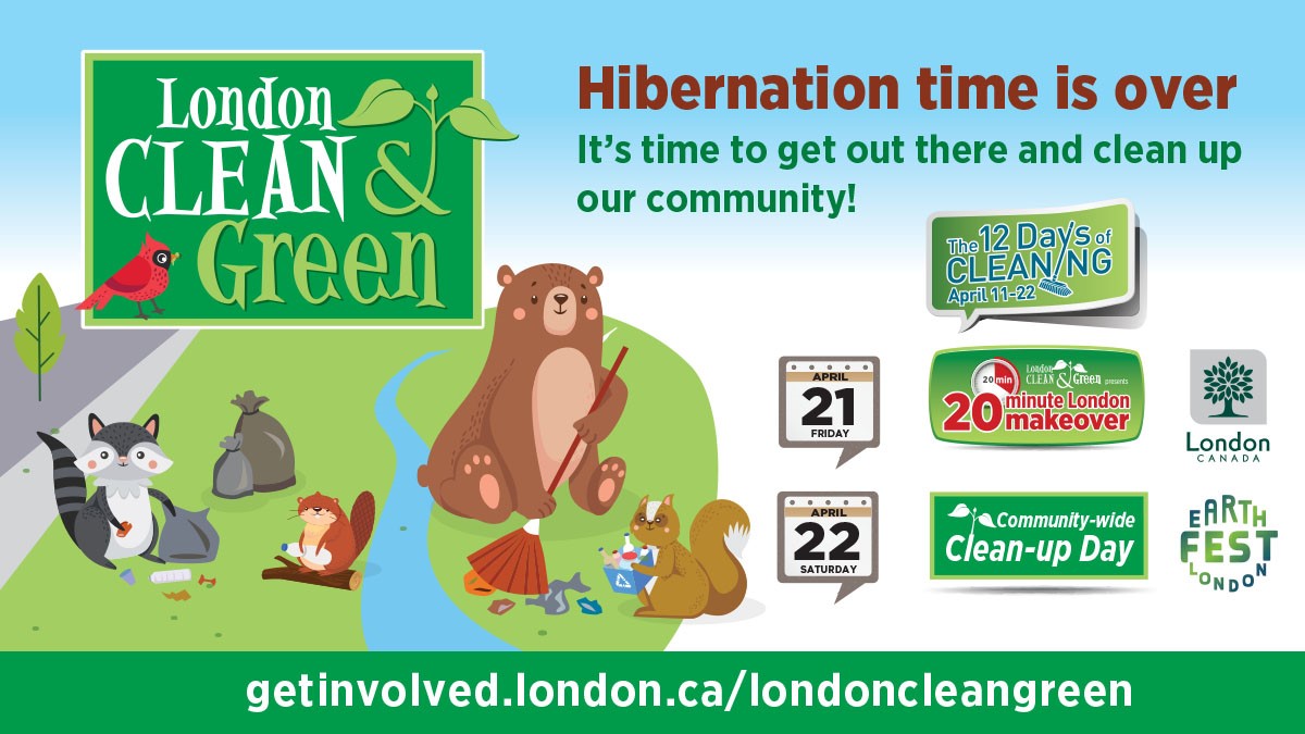 CityofLdnOnt's tweet photo. Itβs time to clean up our community! April is clean-up month and today marks the start of the 12 Days of Cleaning. Clean up independently or take part in one of the London Clean & Green events.
Learn more: https://t.co/QMJj7WcEMu
#LdnOnt | #519CleanGreen https://t.co/qEIJOY2Qla