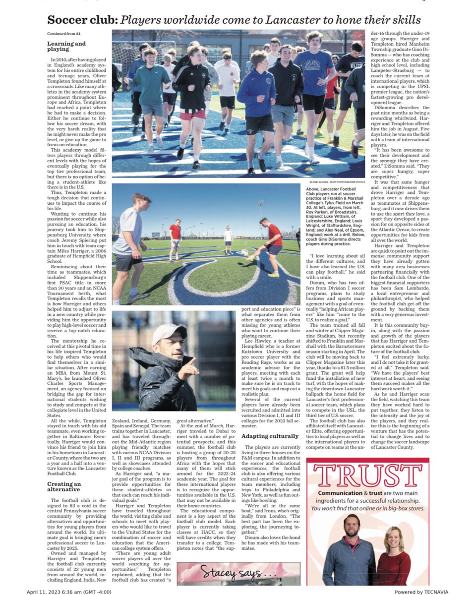 LancasterFCTV's tweet photo. We are delighted to make the front cover of @LancasterOnline this morning 🗞️ 

Lucky to be apart of such a great community in Lancaster 🌹

#RedRoseCity https://t.co/3R1lZivyJA
