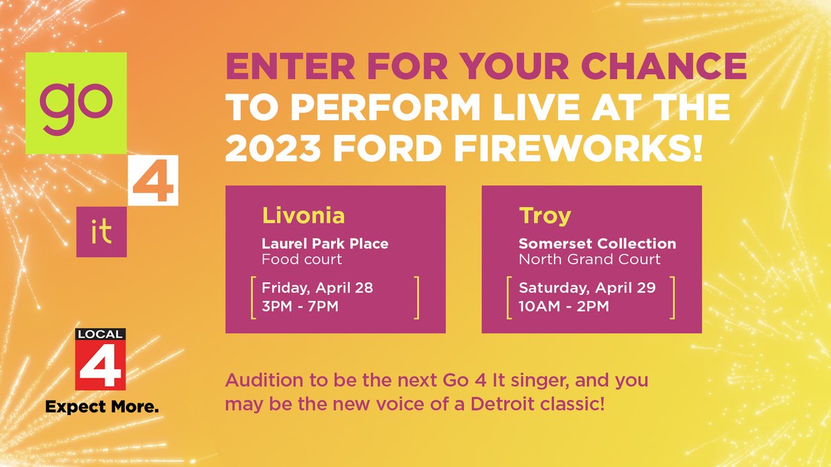 Audition to be our next Go 4 It singer, perform live at Ford Fireworks! clickondetroit.com/community/2023…