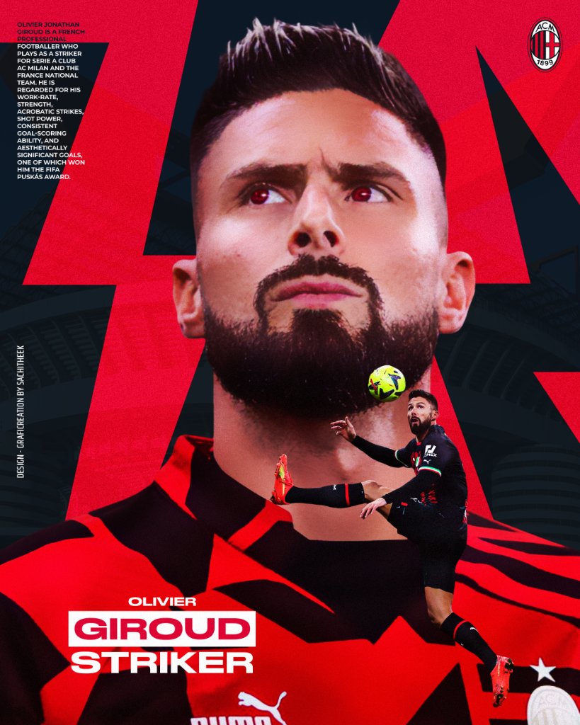 sachitheek's tweet photo. Sports poster design | π«π· GIROUD π₯
@_OlivierGiroud_
Behance | https://t.co/OfpnNAsyKs
π± 076 100 7632 https://t.co/KaQ5bhyC19
π§grafi4creation@gmail.com
#sachitheek #graphicdesigner #graphicdesign
#football #OlivierGiroud #Olivier #Giroud #ACMilan #fanart #france #sportsdesign https://t.co/Shi7DlIXjd