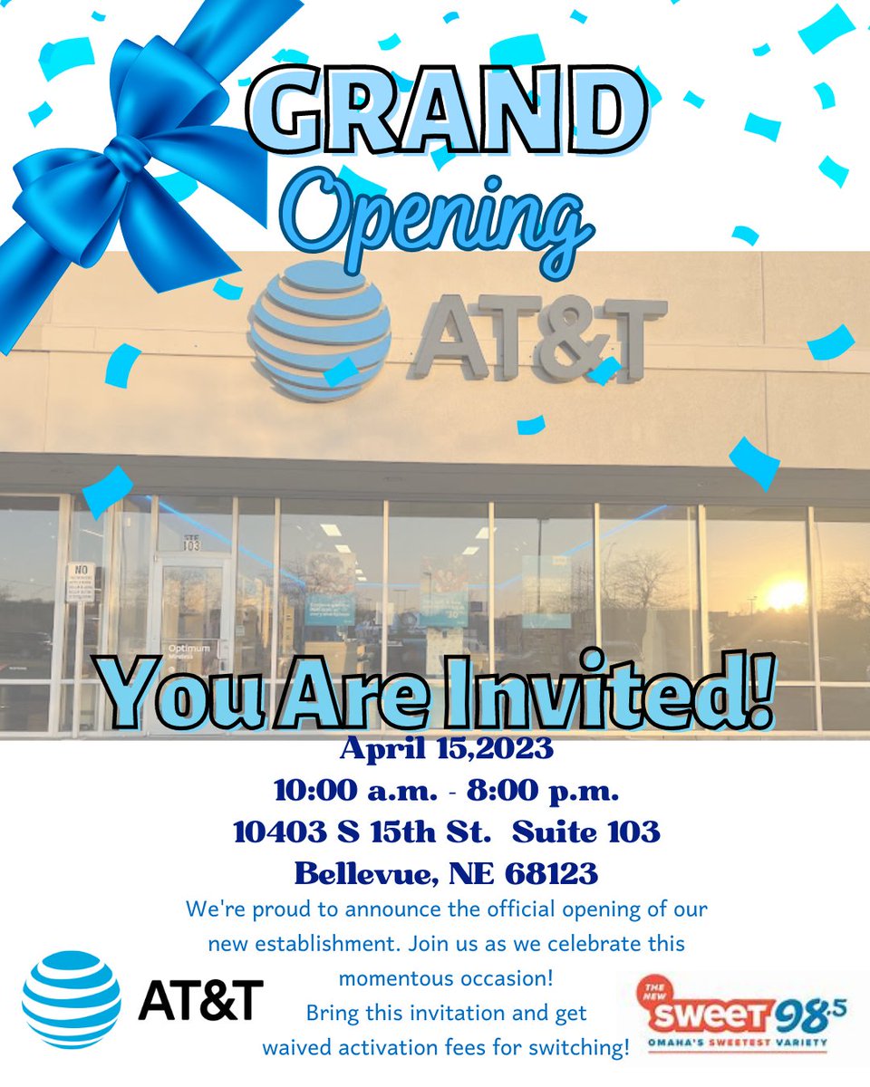 4 days away from our stores grand opening and we couldn't be more excited! Join us in celebrating this momentous occasion. #BellevueNE #Nebraska #ATT #GrandOpening